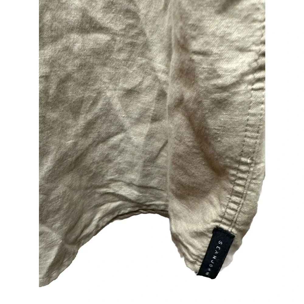 Sean John Shirt Men Size 3XB Khaki Collared‎ Short Sleeve Pockets Button-Up